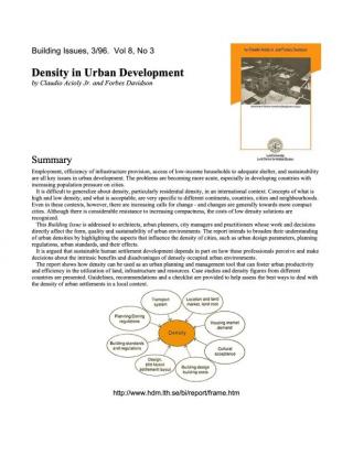 Density in Urban Development - Summary - Building Issues - 1996